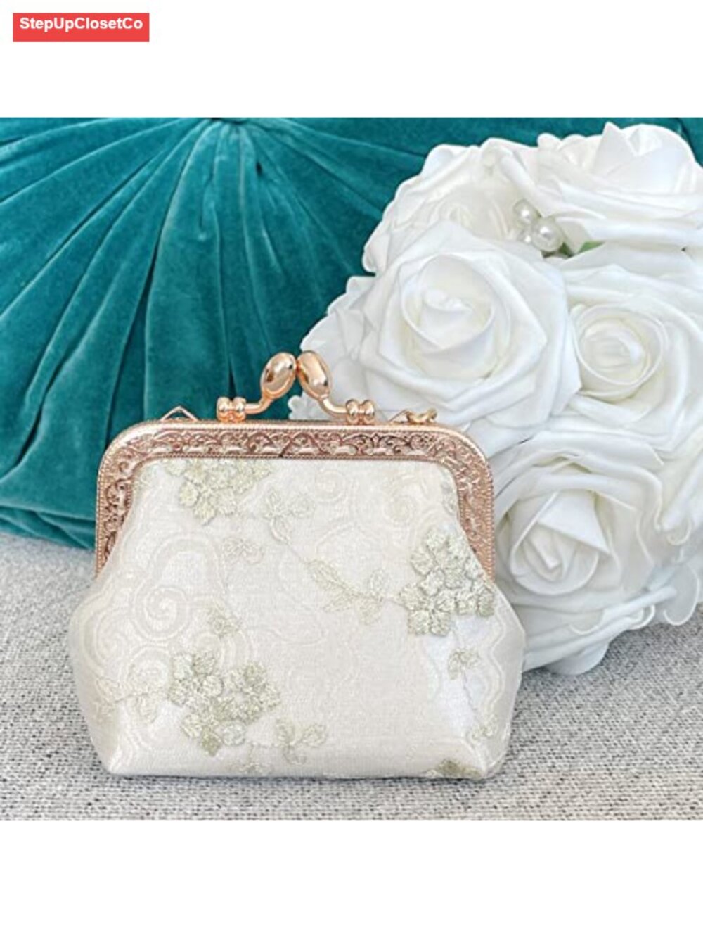 Vintage Floral Lace Coin Purse Wallet with Key Chain - Picture 5 of 6